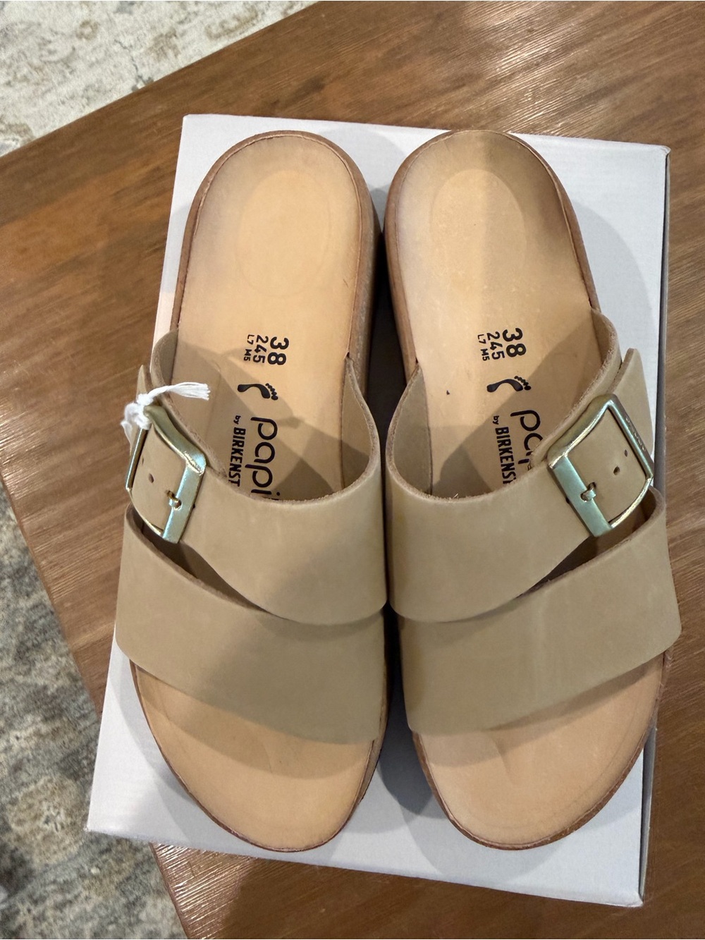 Birkenstock Papillio Almina Sandcastle Double-Strap Slide with Gold Buckles - Picture 7 of 8